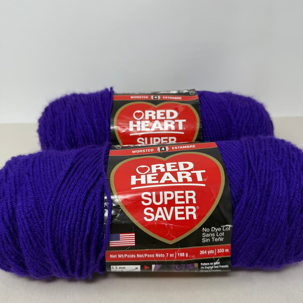 Red Heart Super Saver Yarn Lot 2‎ Skeins Amethyst #0356 Worsted Weight Acrylic